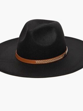 NWT Frye Topstitch Band Hat Wide Brim FWFH002OSBLK One Size